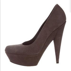 Yves Saint Laurent gray brown animal texture heels - front closet